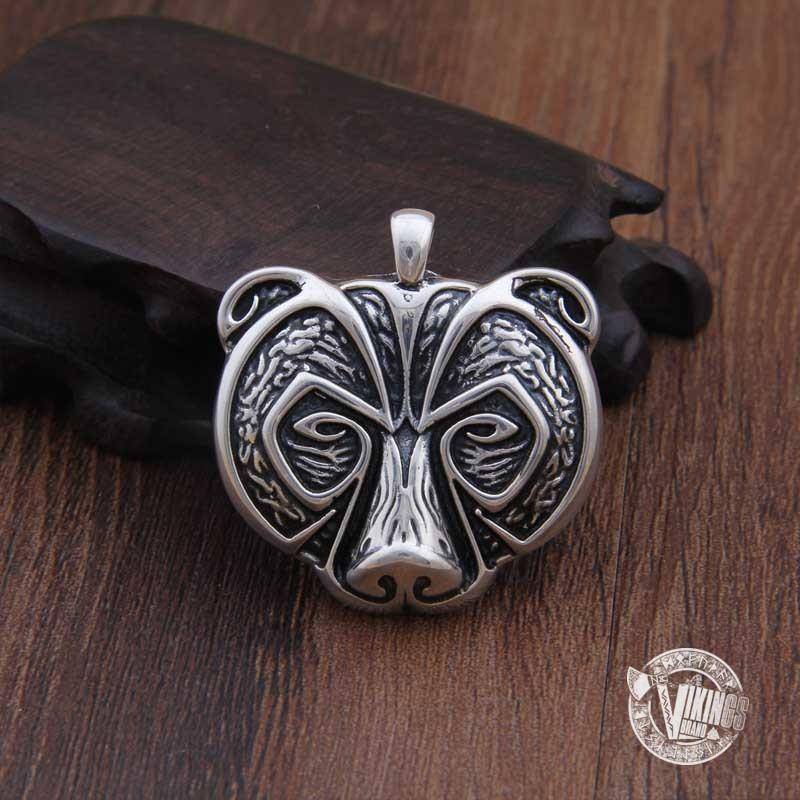 925 Sterling Silver Bear Head Viking Pendant Necklace - VikingsBrand