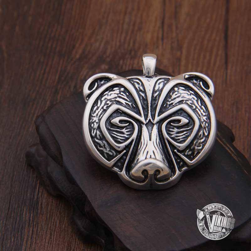 925 Sterling Silver Bear Head Viking Pendant Necklace - VikingsBrand