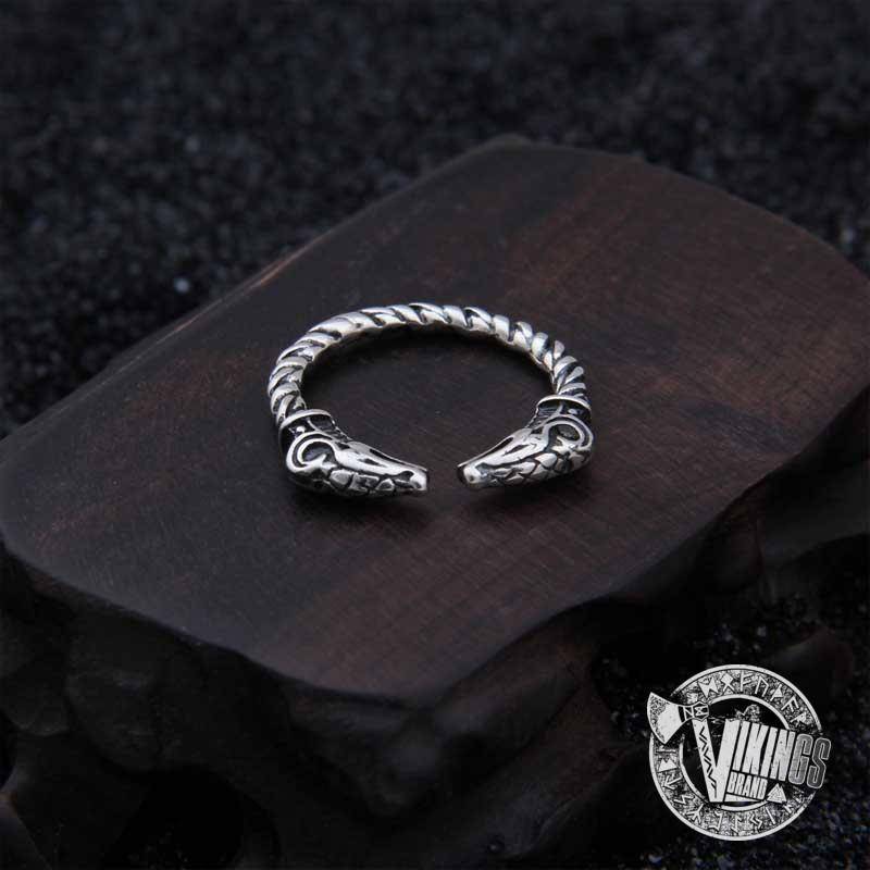 925 Sterling Silver Dragon Head Viking Ring - VikingsBrand