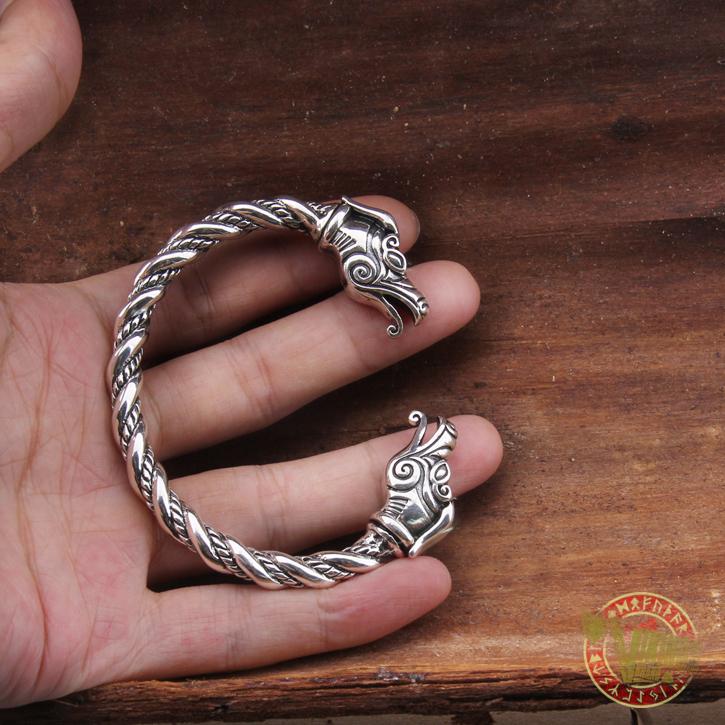 925 Sterling Silver Dragon Viking Bangle Bracelet Arm Ring - VikingsBrand