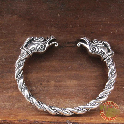 925 Sterling Silver Dragon Viking Bangle Bracelet Arm Ring - VikingsBrand