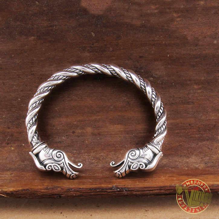 925 Sterling Silver Dragon Viking Bangle Bracelet Arm Ring - VikingsBrand