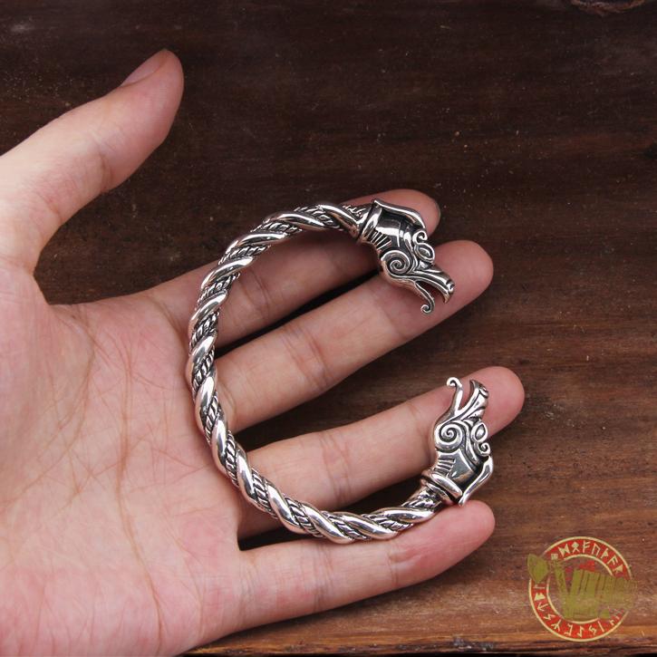 925 Sterling Silver Dragon Viking Bangle Bracelet Arm Ring - VikingsBrand