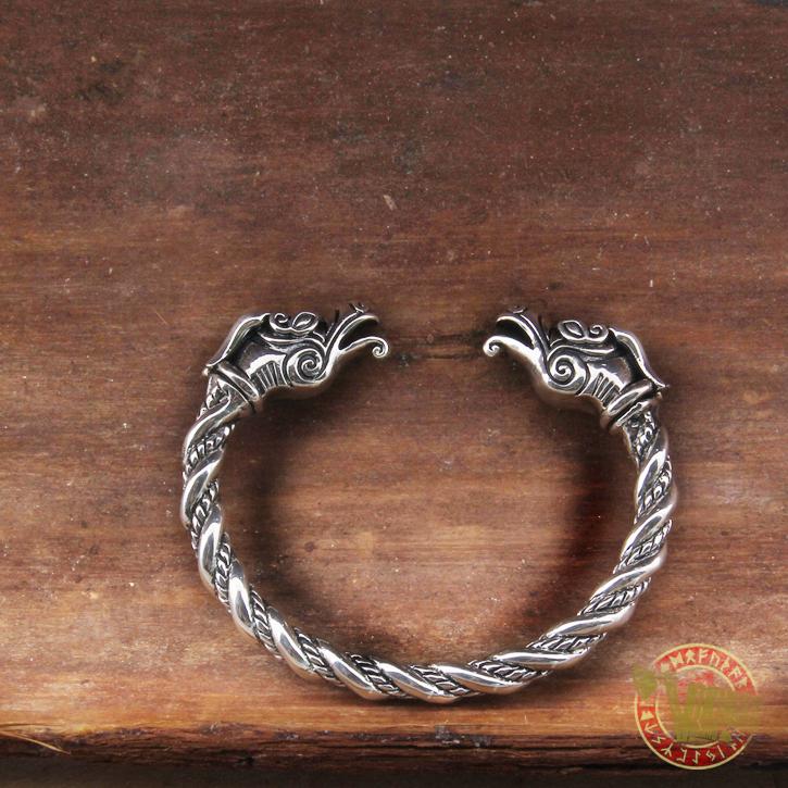 925 Sterling Silver Dragon Viking Bangle Bracelet Arm Ring - VikingsBrand