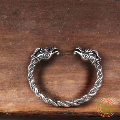 925 Sterling Silver Dragon Viking Bangle Bracelet Arm Ring - VikingsBrand
