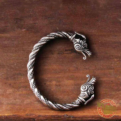 925 Sterling Silver Dragon Viking Bangle Bracelet Arm Ring - VikingsBrand