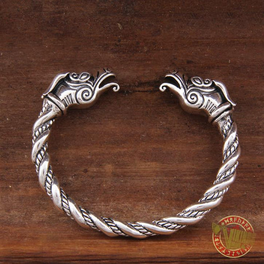 925 Sterling Silver Dragon Viking Bangle Bracelet Arm Ring - VikingsBrand