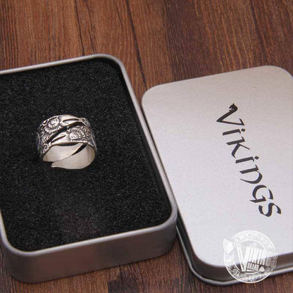 925 Sterling Silver Huginn & Muninn Viking Ring - VikingsBrand