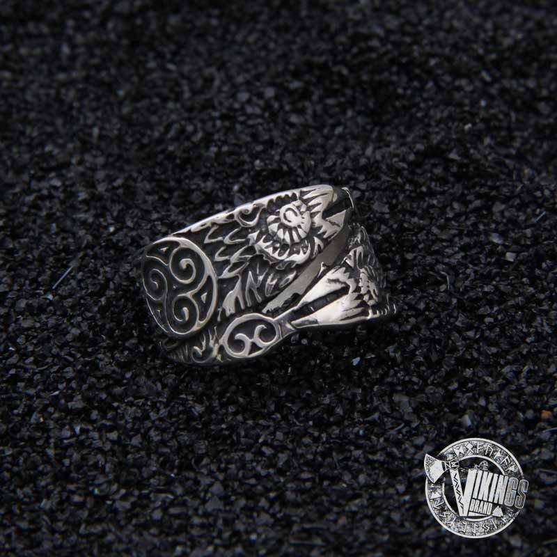 925 Sterling Silver Huginn & Muninn Viking Ring - VikingsBrand
