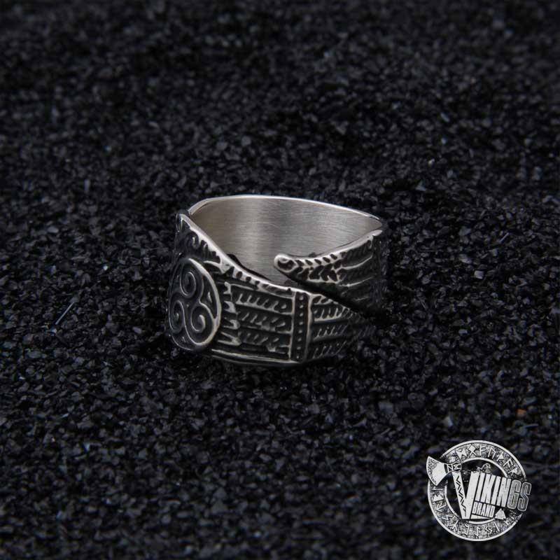 925 Sterling Silver Huginn & Muninn Viking Ring - VikingsBrand