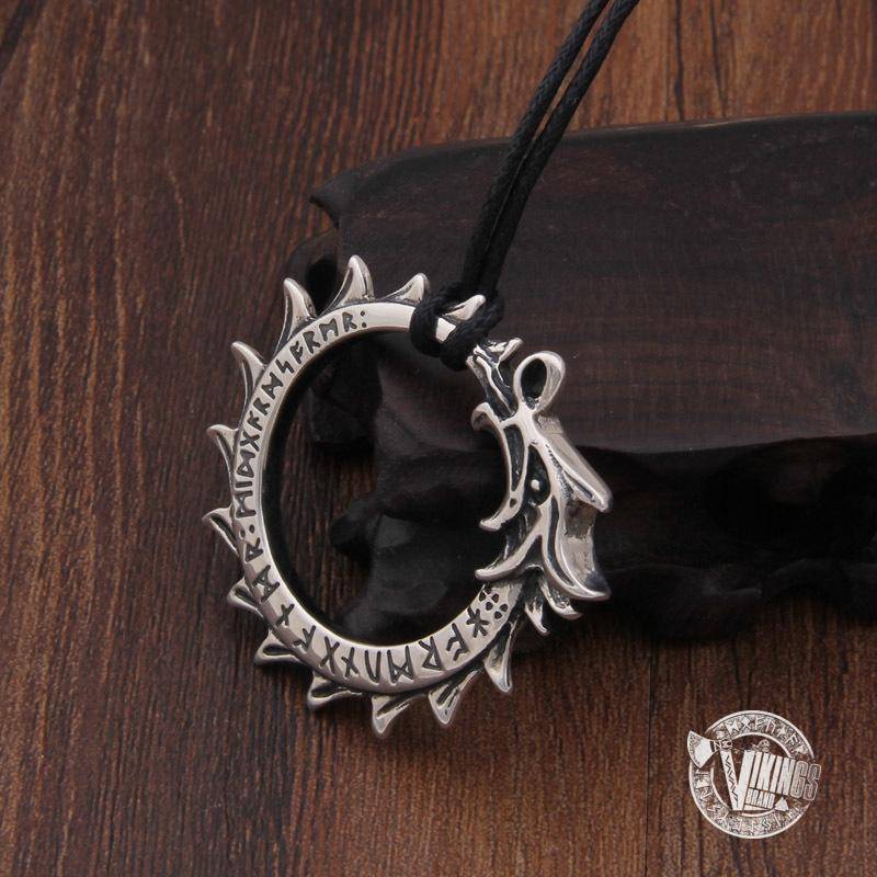 925 Sterling Silver Runic Ouroboros Viking Pendant Necklace - VikingsBrand