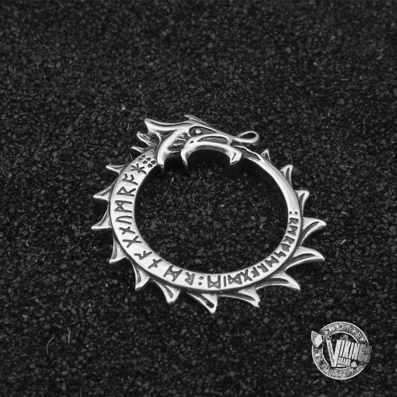 925 Sterling Silver Runic Ouroboros Viking Pendant Necklace - VikingsBrand
