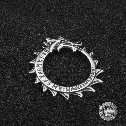 925 Sterling Silver Runic Ouroboros Viking Pendant Necklace - VikingsBrand