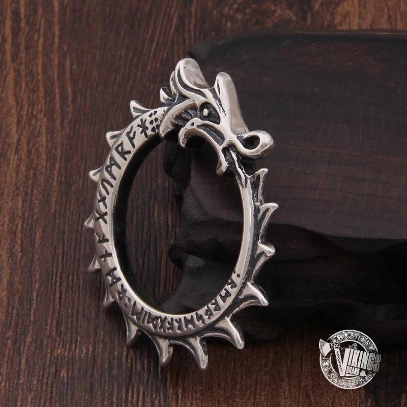 925 Sterling Silver Runic Ouroboros Viking Pendant Necklace - VikingsBrand