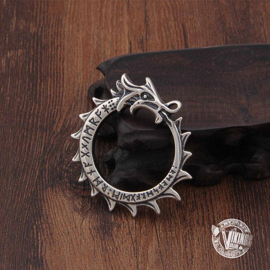 925 Sterling Silver Runic Ouroboros Viking Pendant Necklace - VikingsBrand