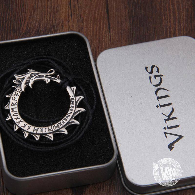 925 Sterling Silver Runic Ouroboros Viking Pendant Necklace - VikingsBrand