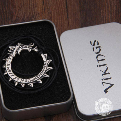 925 Sterling Silver Runic Ouroboros Viking Pendant Necklace - VikingsBrand