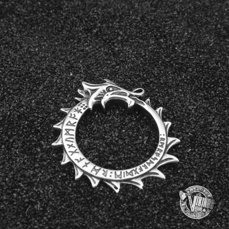 925 Sterling Silver Runic Ouroboros Viking Pendant Necklace - VikingsBrand