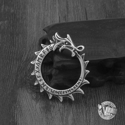 925 Sterling Silver Runic Ouroboros Viking Pendant Necklace - VikingsBrand
