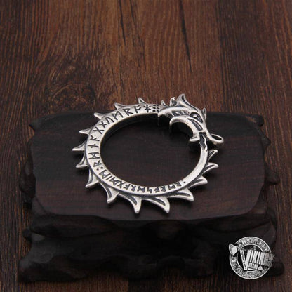 925 Sterling Silver Runic Ouroboros Viking Pendant Necklace - VikingsBrand