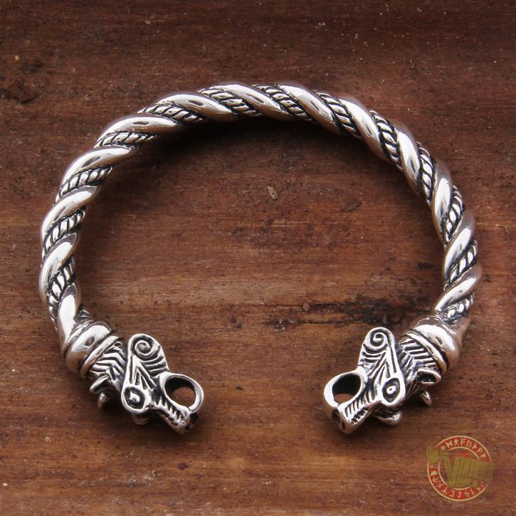 925 Sterling Silver Twisted Wire Wolf Viking Bangle Bracelet Arm Ring - VikingsBrand