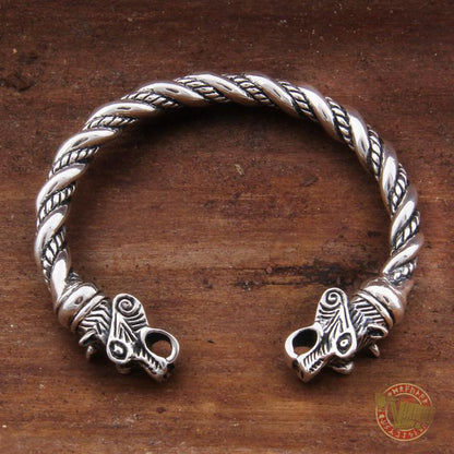 925 Sterling Silver Twisted Wire Wolf Viking Bangle Bracelet Arm Ring - VikingsBrand
