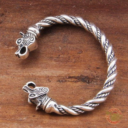 925 Sterling Silver Twisted Wire Wolf Viking Bangle Bracelet Arm Ring - VikingsBrand