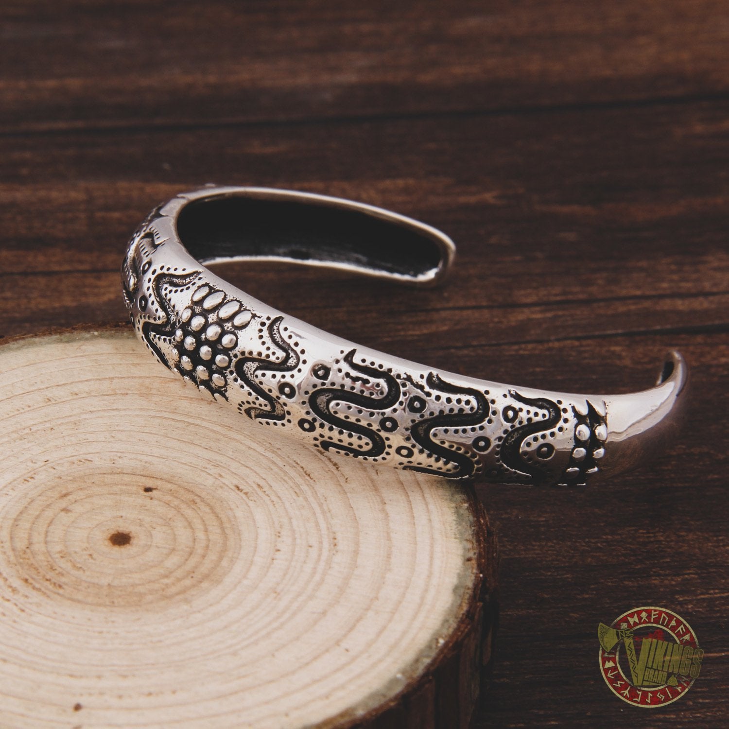 925 Sterling Silver Viking Bracelet with Norse Ornament - VikingsBrand