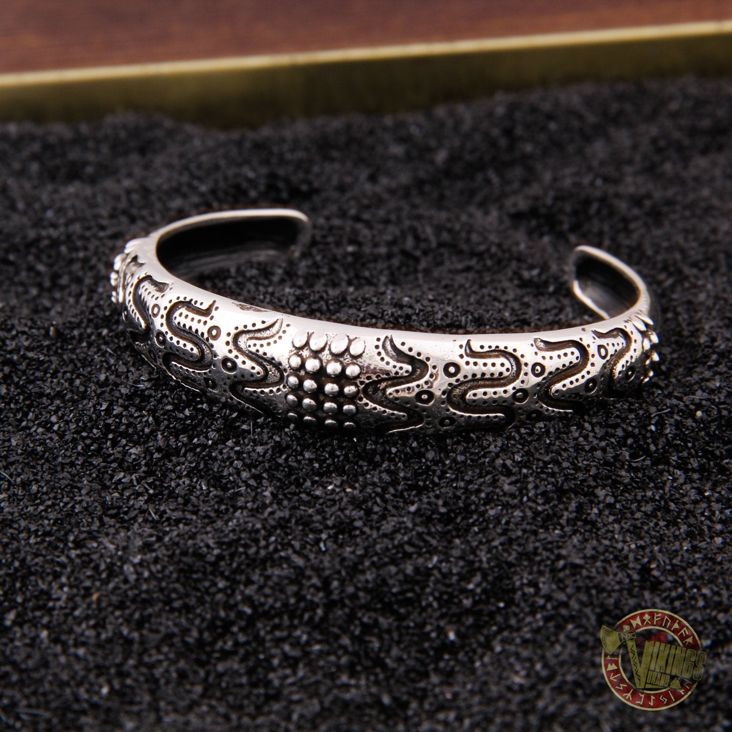 925 Sterling Silver Viking Bracelet with Norse Ornament - VikingsBrand