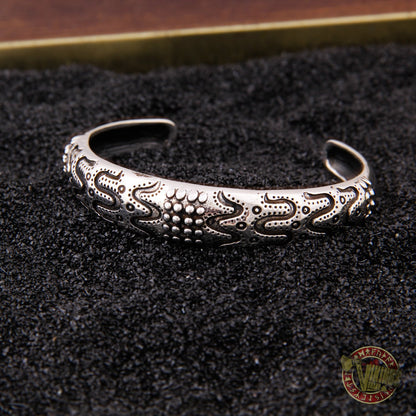 925 Sterling Silver Viking Bracelet with Norse Ornament - VikingsBrand