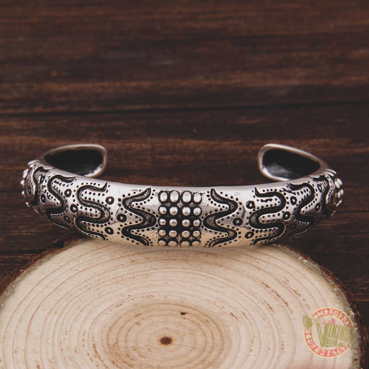 925 Sterling Silver Viking Bracelet with Norse Ornament - VikingsBrand