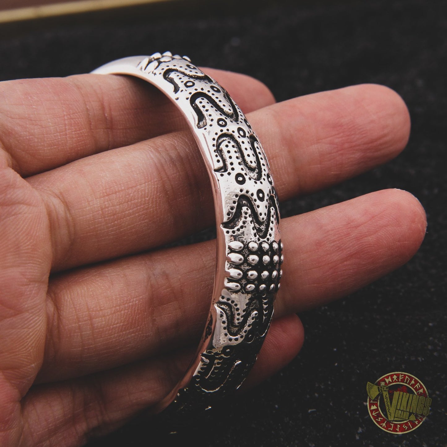 925 Sterling Silver Viking Bracelet with Norse Ornament - VikingsBrand