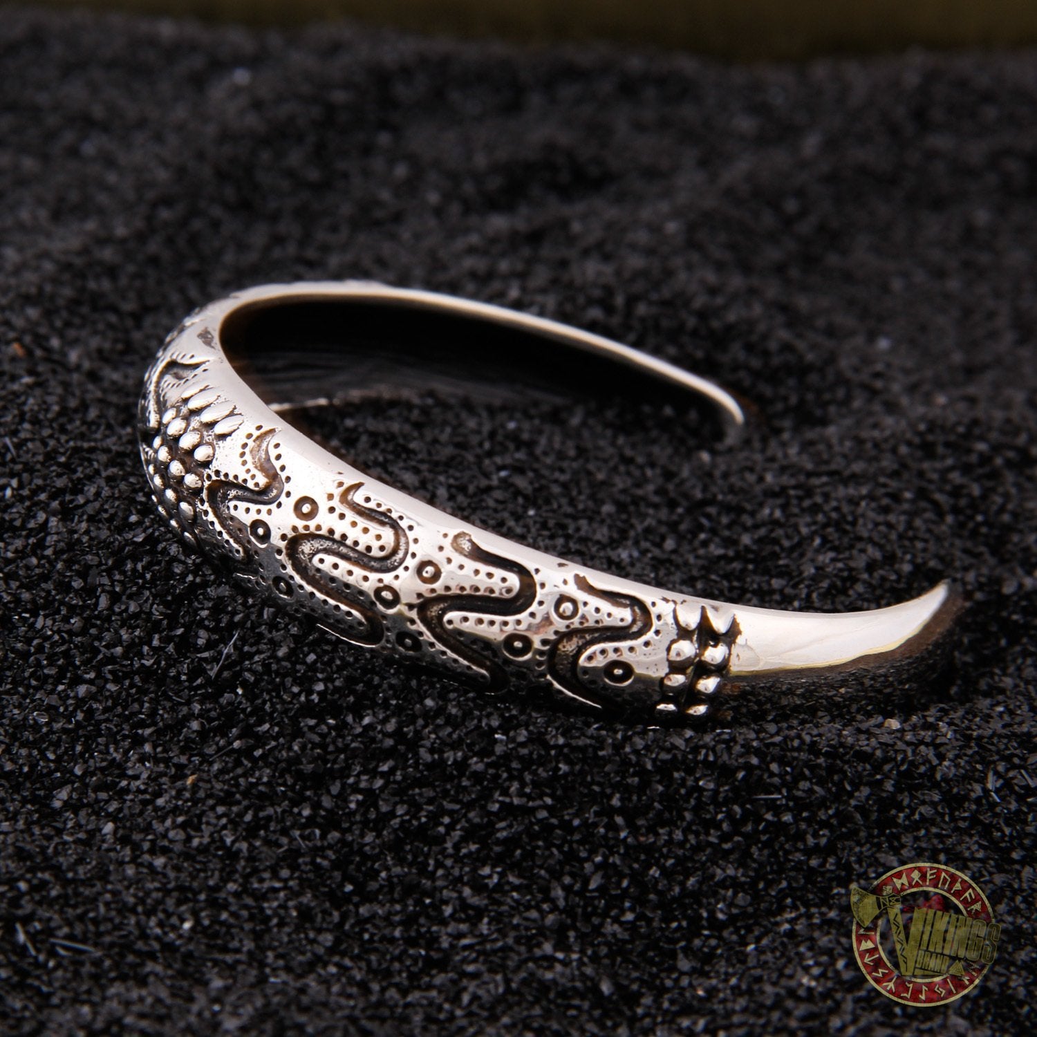 925 Sterling Silver Viking Bracelet with Norse Ornament - VikingsBrand