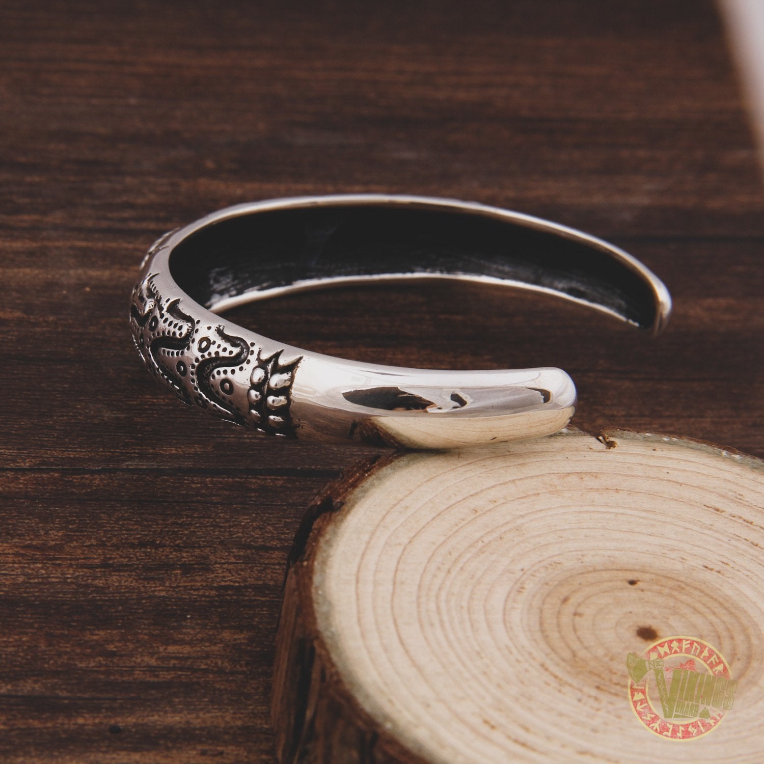 925 Sterling Silver Viking Bracelet with Norse Ornament - VikingsBrand