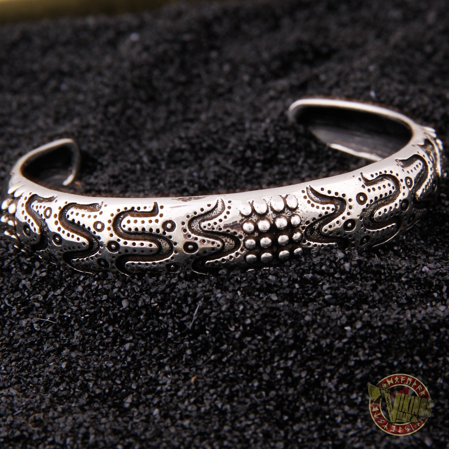 925 Sterling Silver Viking Bracelet with Norse Ornament - VikingsBrand