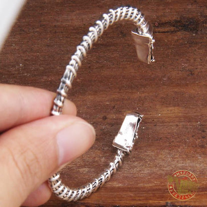 925 Sterling Silver Wolf Heads Viking Bangle Bracelet Arm Ring - VikingsBrand