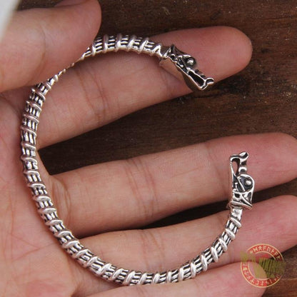 925 Sterling Silver Wolf Heads Viking Bangle Bracelet Arm Ring - VikingsBrand