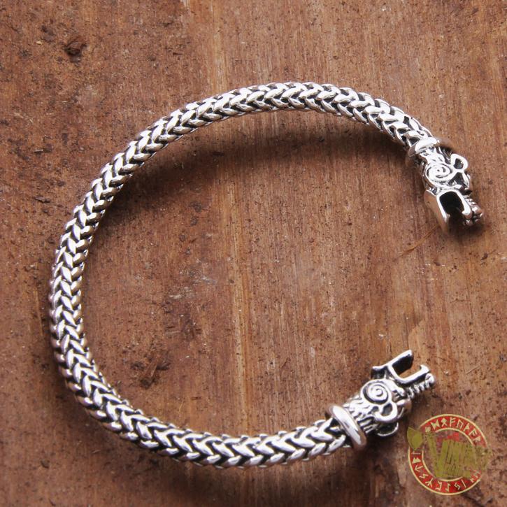 925 Sterling Silver Wolf Viking Bangle Bracelet Arm Ring - VikingsBrand