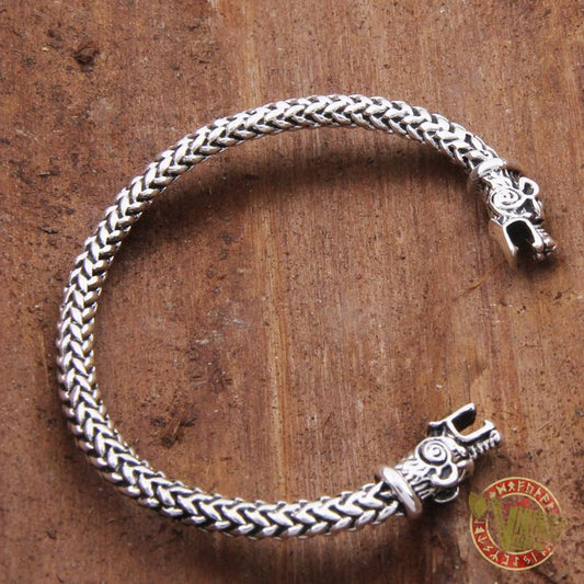 925 Sterling Silver Wolf Viking Bangle Bracelet Arm Ring - VikingsBrand