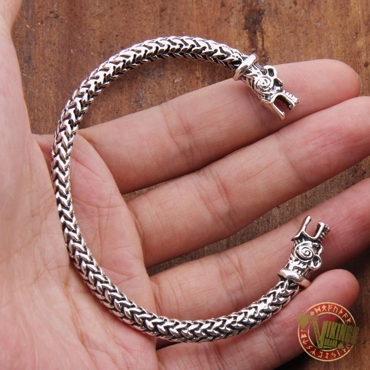 925 Sterling Silver Wolf Viking Bangle Bracelet Arm Ring - VikingsBrand