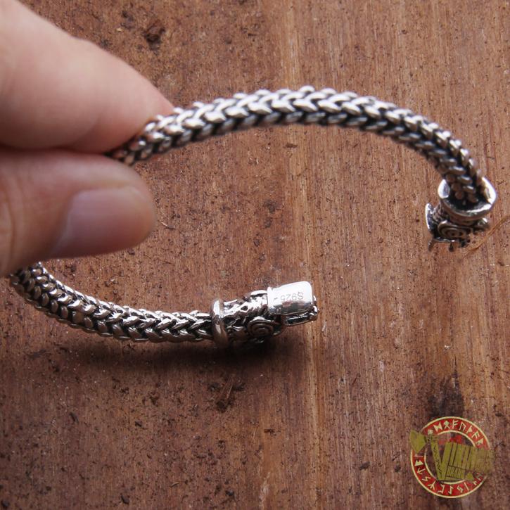 925 Sterling Silver Wolf Viking Bangle Bracelet Arm Ring - VikingsBrand