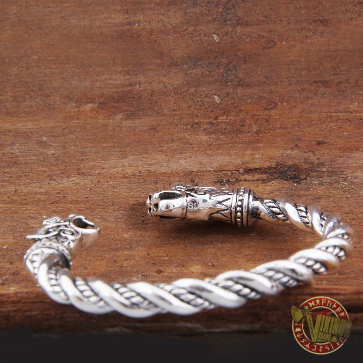 925 Sterling Silver Wolf Viking Twisted Wire Bangle Bracelet Arm Ring - VikingsBrand