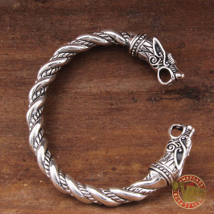 925 Sterling Silver Wolf Viking Twisted Wire Bangle Bracelet Arm Ring - VikingsBrand