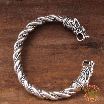 925 Sterling Silver Wolf Viking Twisted Wire Bangle Bracelet Arm Ring - VikingsBrand