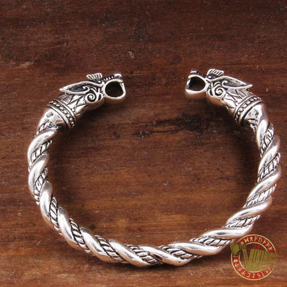 925 Sterling Silver Wolf Viking Twisted Wire Bangle Bracelet Arm Ring - VikingsBrand