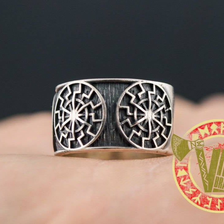 Sterling Silver Ring with Black Sun Symbol - VikingsBrand