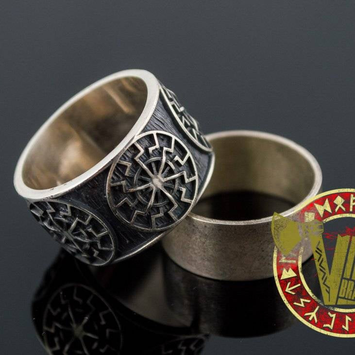 Sterling Silver Ring with Black Sun Symbol - VikingsBrand