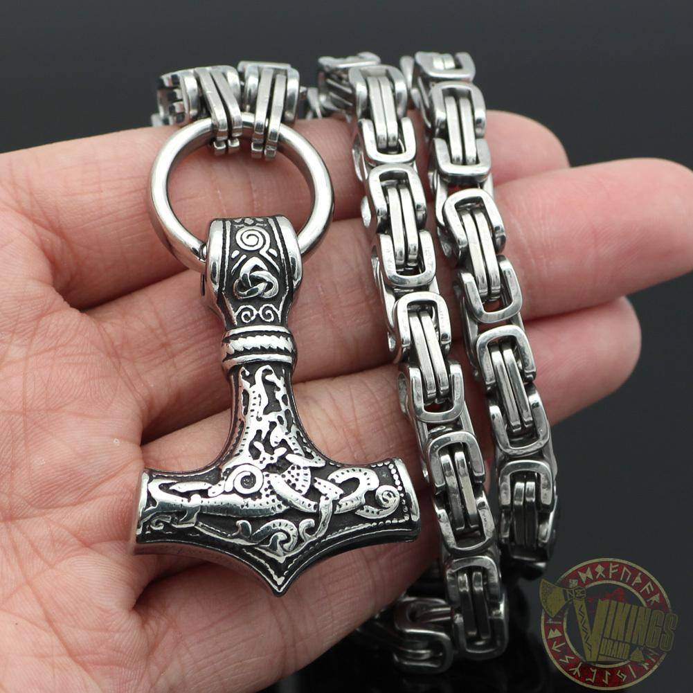 HANDMADE King's Chain Necklace with Thor's Hammer - VikingsBrand
