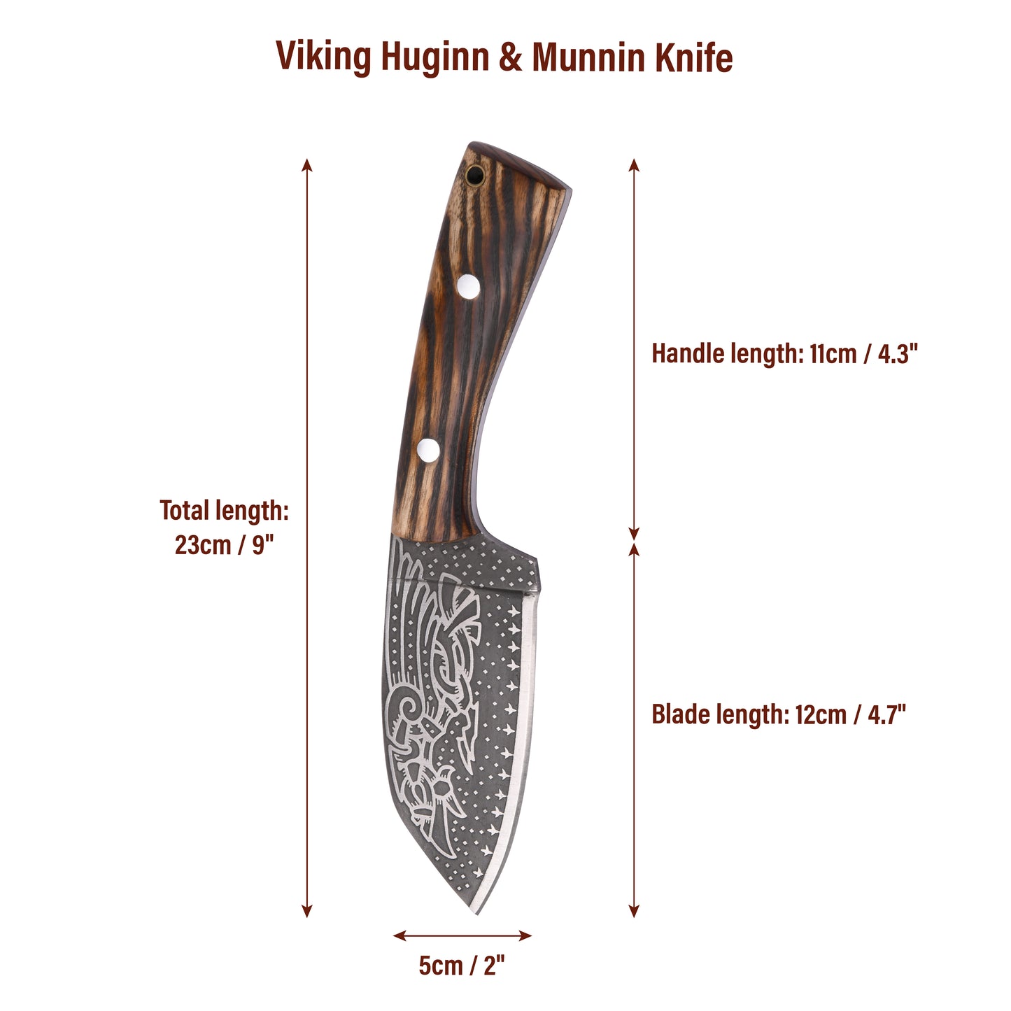 VikingsBrand Viking-styled Knife - Huginn & Muninn Hand Forged Knife with Raven Engraving
