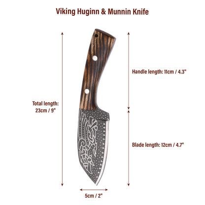 VikingsBrand Viking-styled Knife - Huginn & Muninn Hand Forged Knife with Raven Engraving